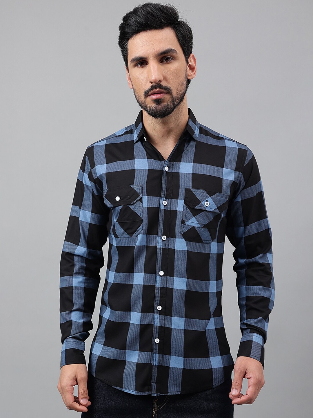 

Voroxy Tartan Checked New Casual Shirt, Navy blue