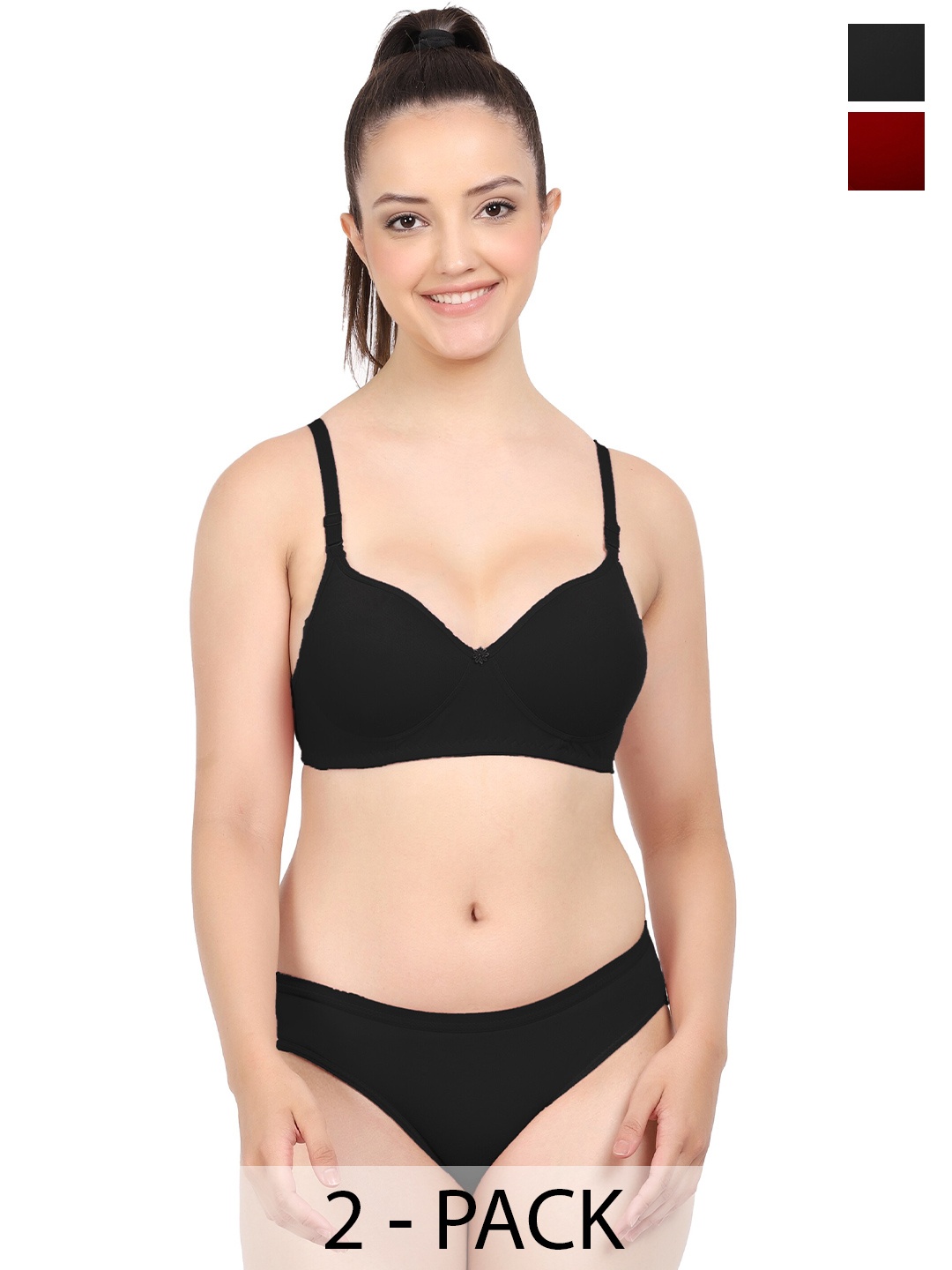 

AROUSY Pack Of 2 Cotton Lingerie Set, Maroon