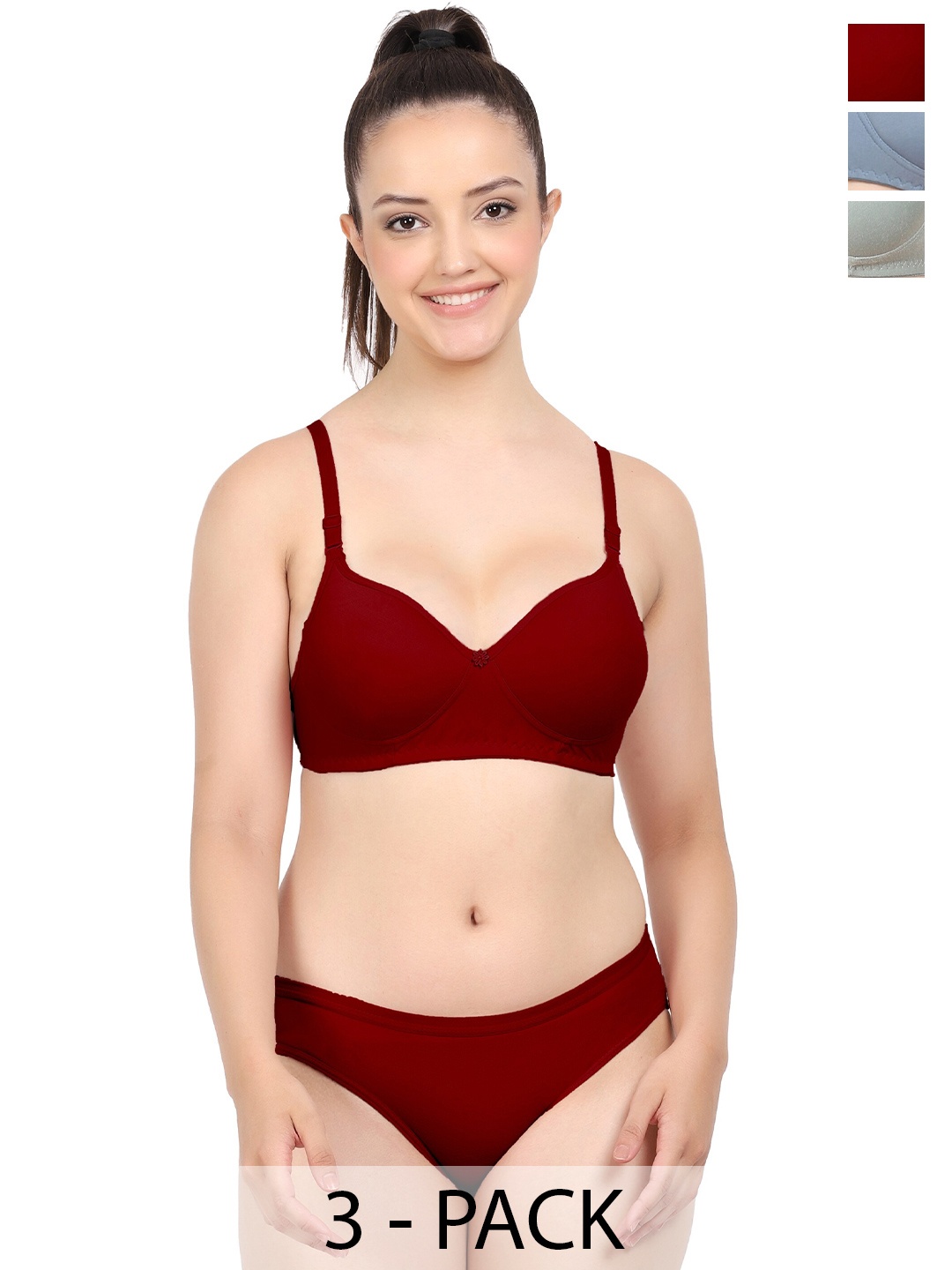 

AROUSY Pack Of 3 Cotton Brief Lingerie Set, Maroon