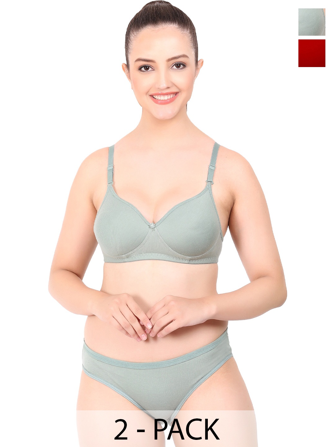

AROUSY Pack of 2 Breathable Cotton Basic Lingerie Set, Green