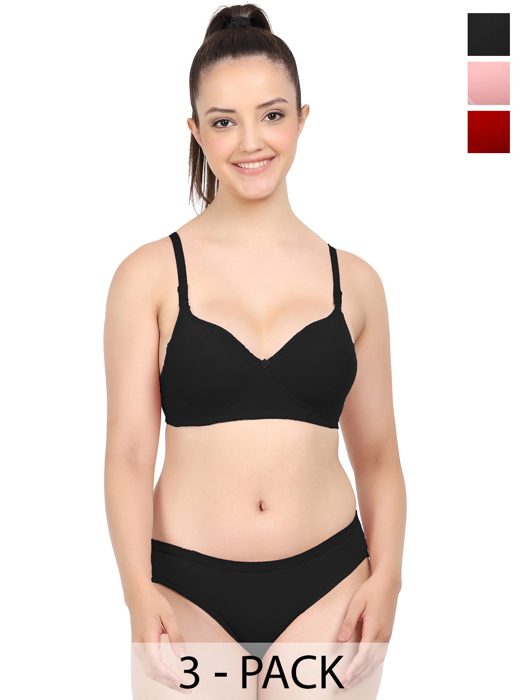 

AROUSY Pack Of 3 Cotton Non-Padded Lingerie Set, Red