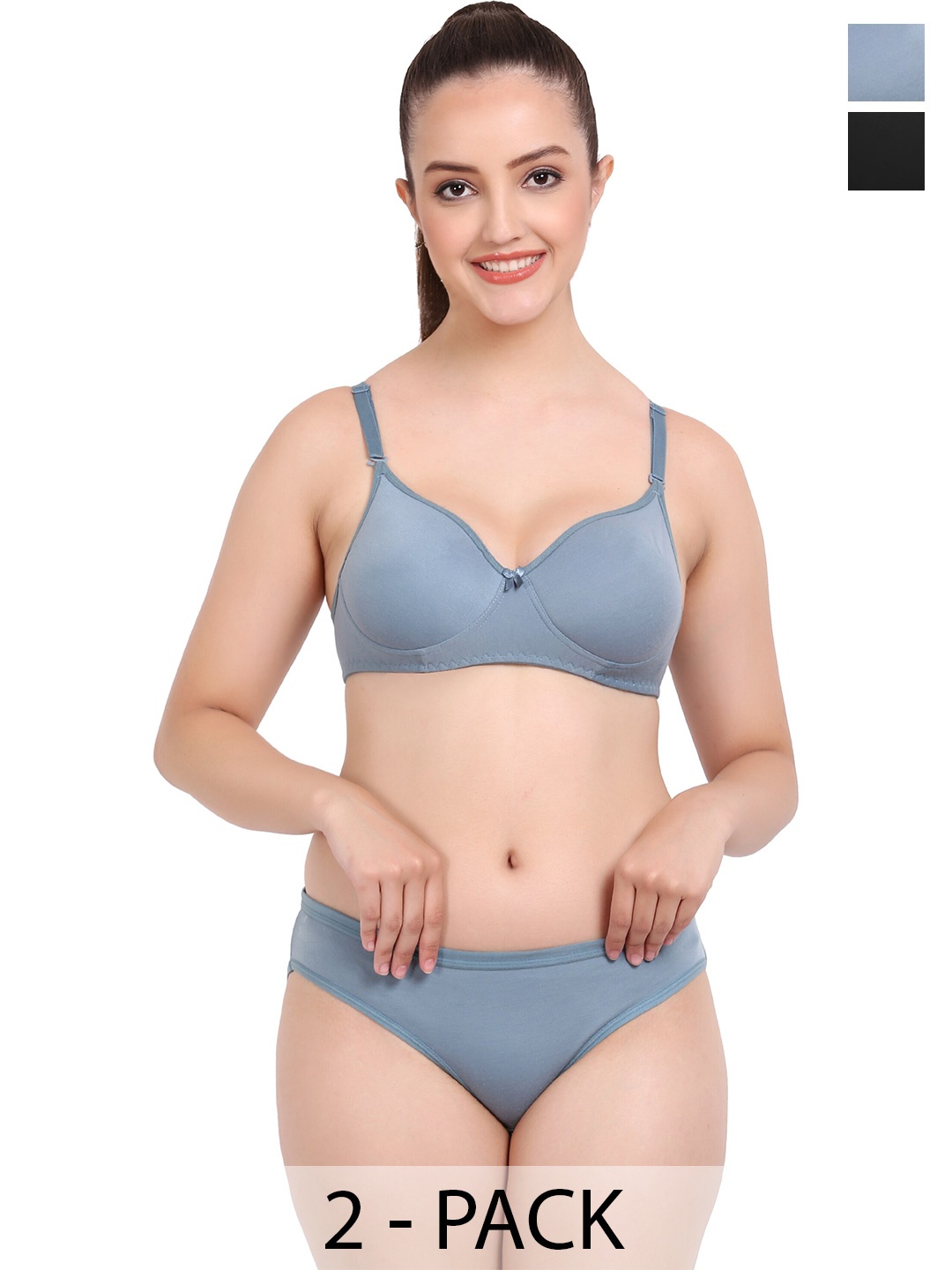 

AROUSY Pack Of 3 Cotton Lingerie Set, Blue