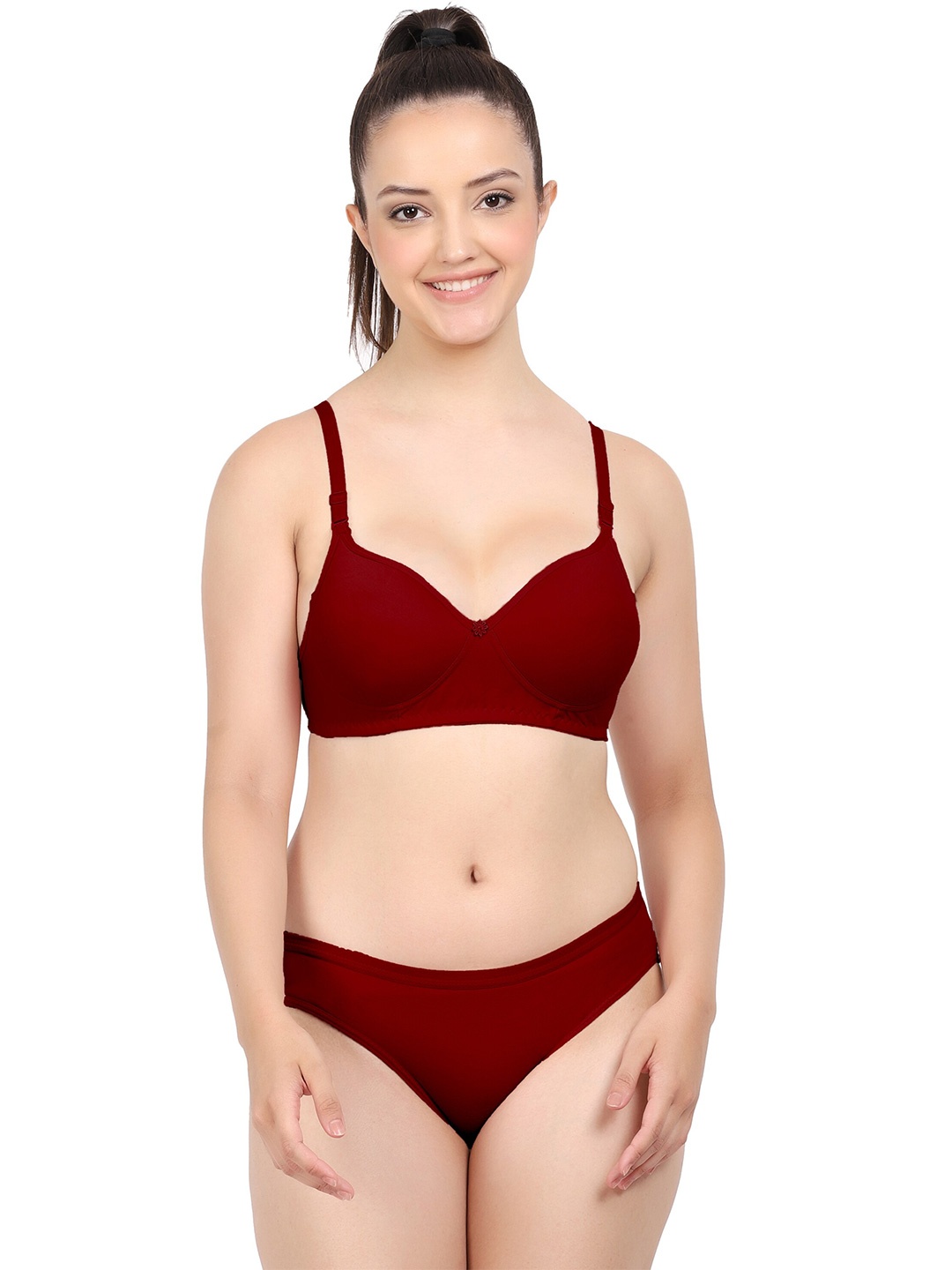 

AROUSY Mid-Rise Non-Padded Cotton Lingerie Set, Maroon