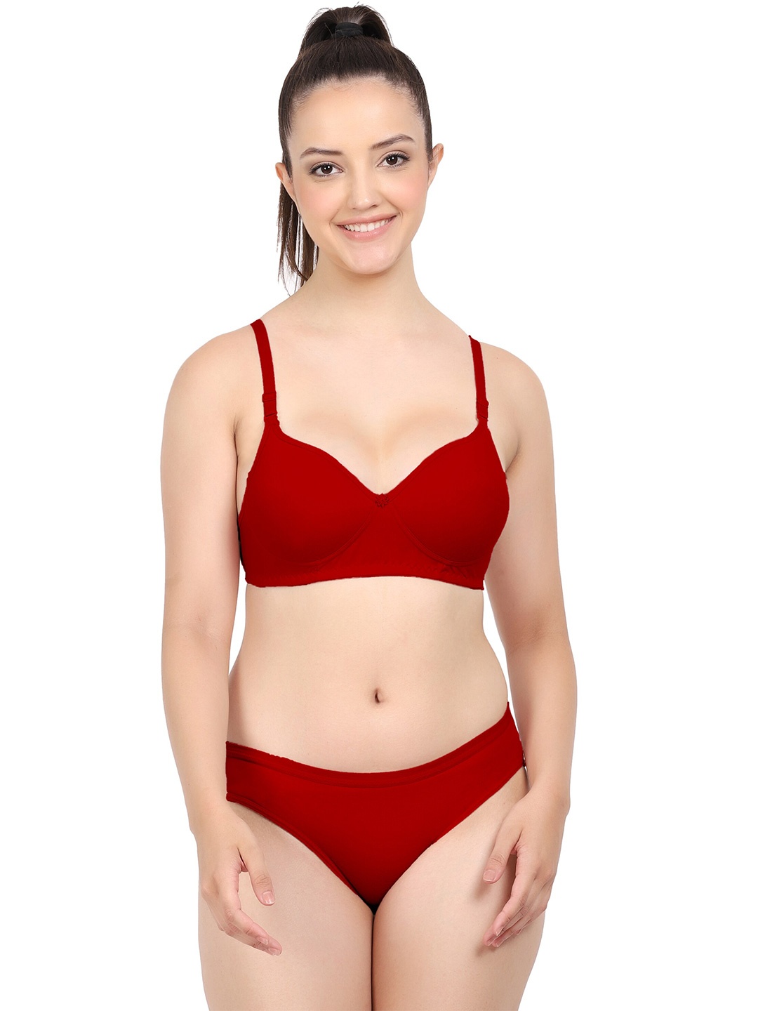 

AROUSY Cotton Bra Panty Lingerie Set, Red