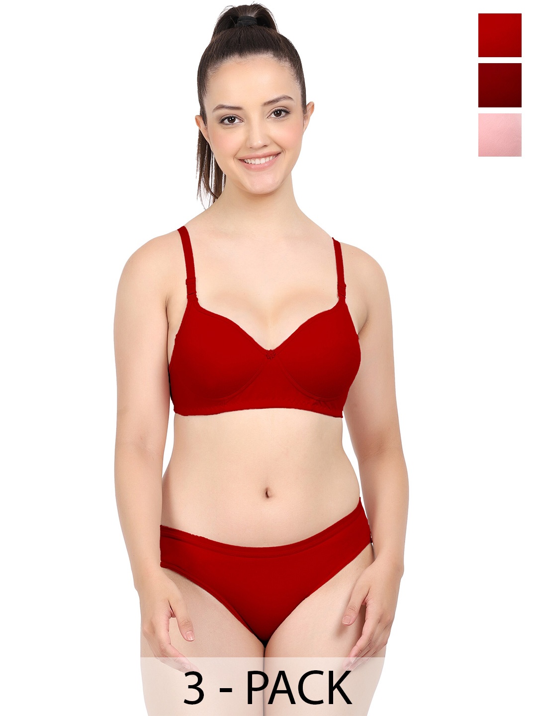 

AROUSY Pack Of 3 Cotton Brief Lingerie Set A-Nisa Set_Red,Pink,Maroon