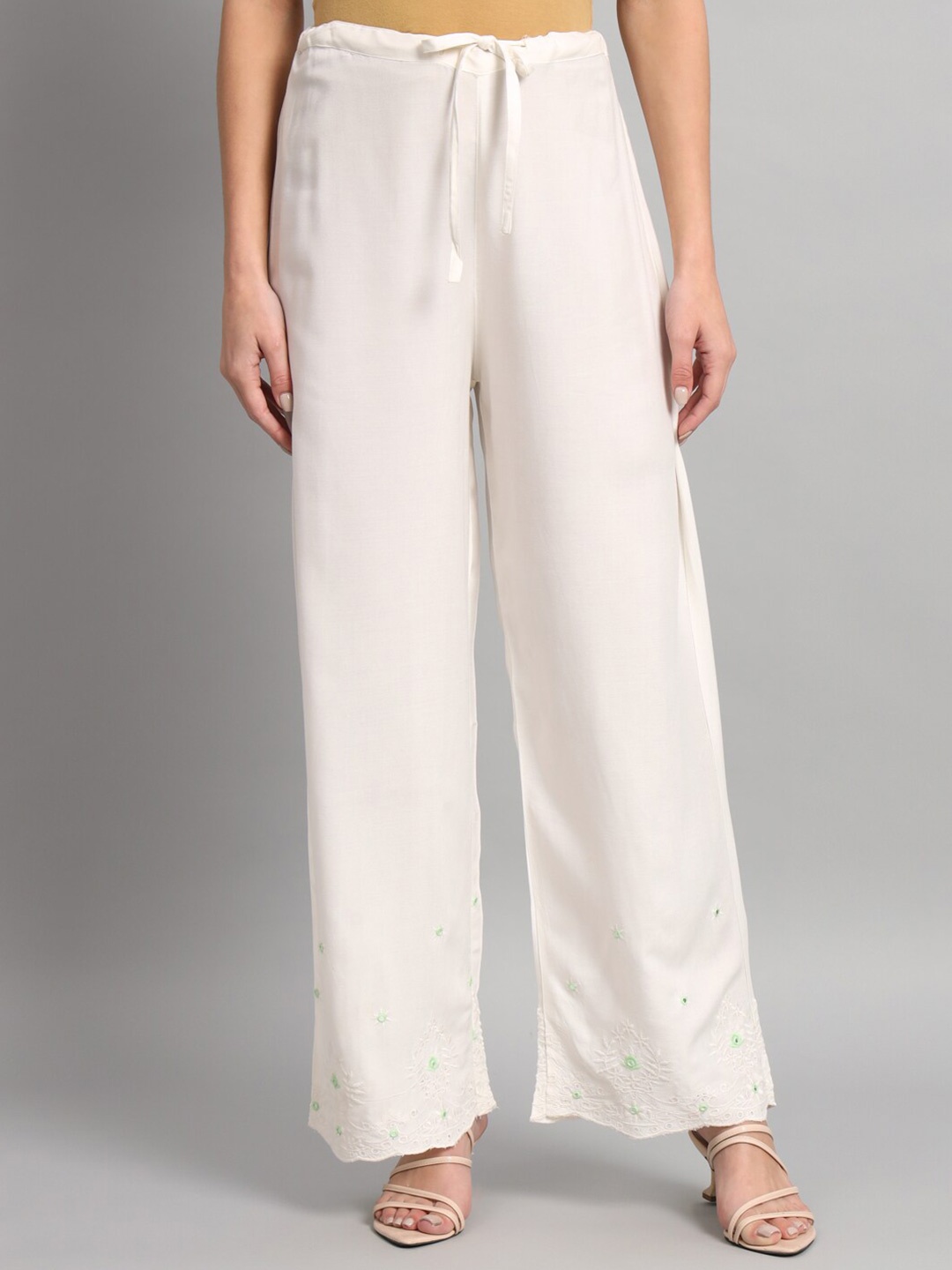 

KBZ Women Embroidered Comfort High-Rise Trousers, White