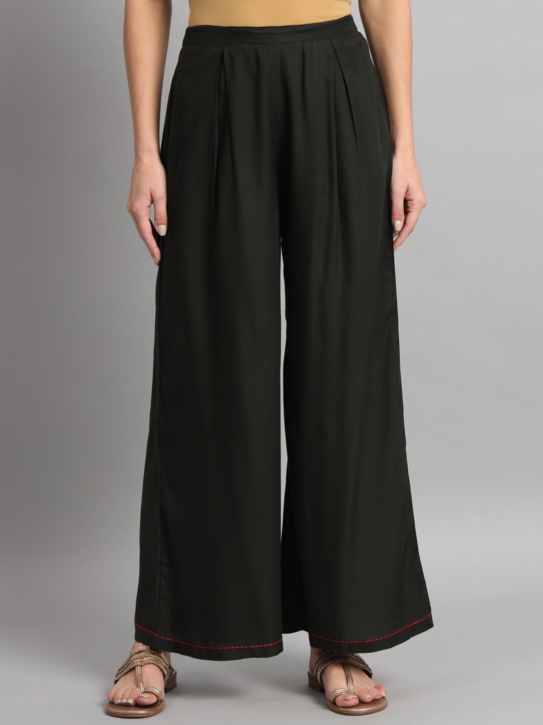 

KBZ Women Comfort High-Rise Pleated Cotton Trousers, Green