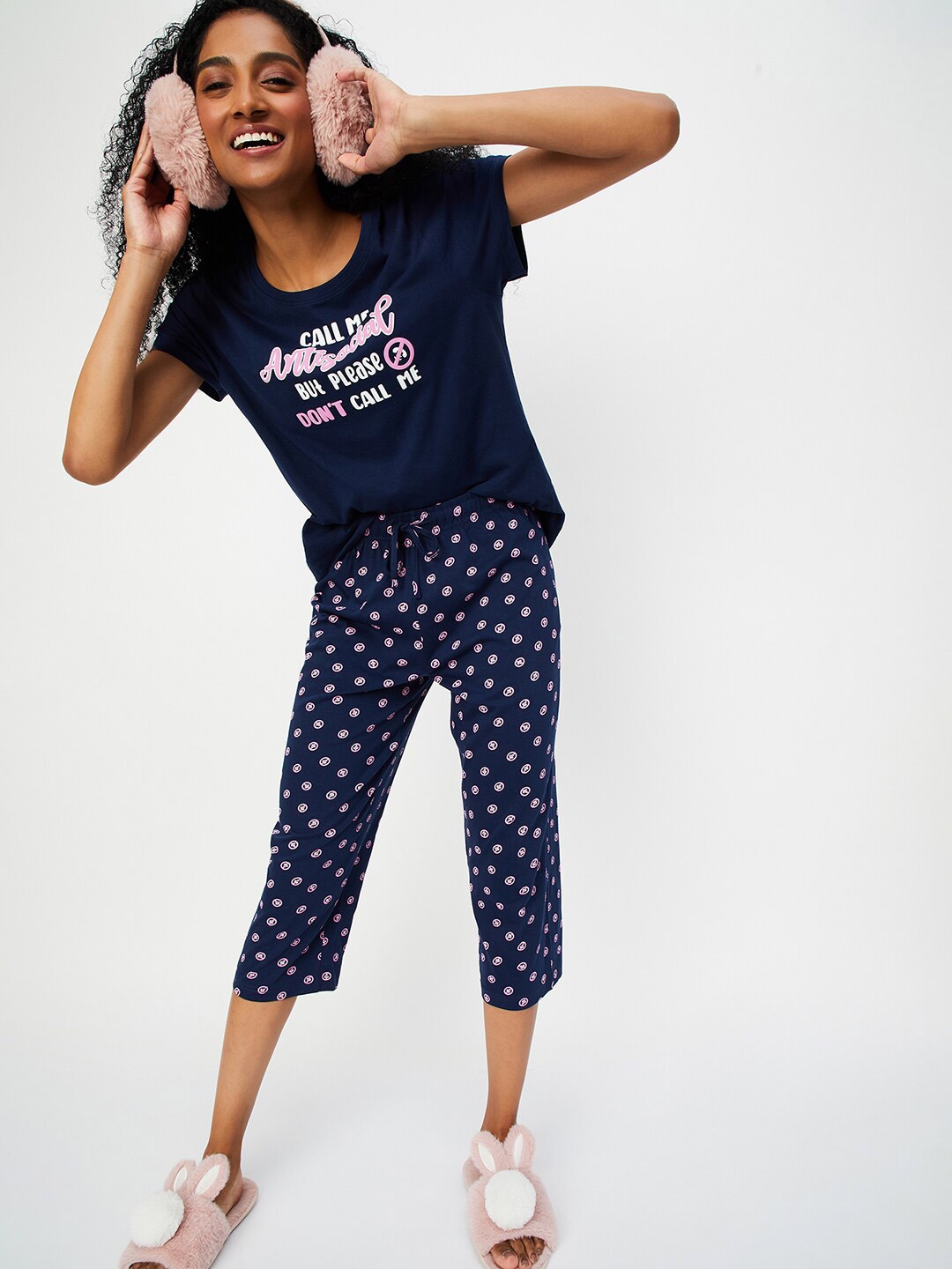 

max Conversational Printed Pure Cotton Night suit, Navy blue
