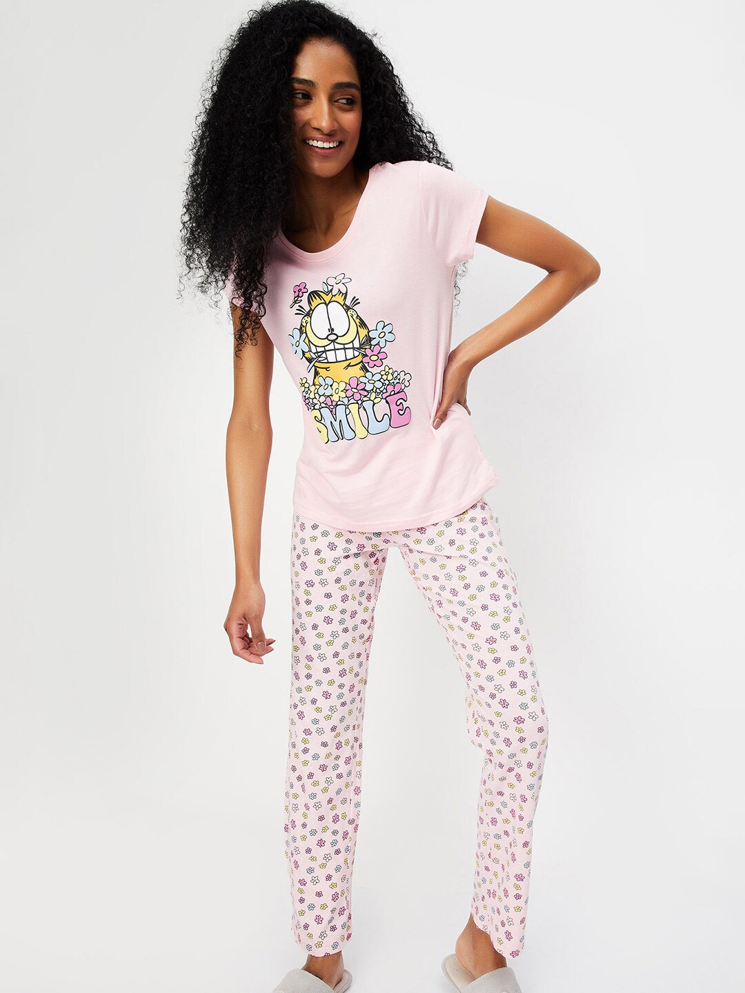 

max Graphic Printed Pure Cotton Night suit, Pink