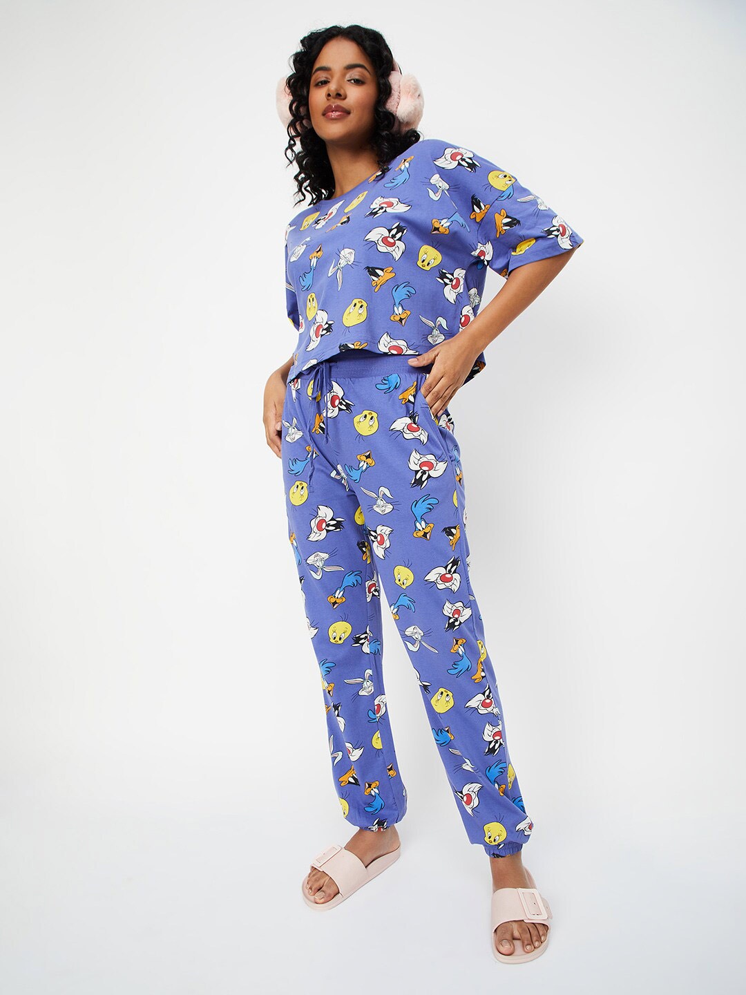 

max Looney Tunes Printed Pure Cotton Night suit, Blue