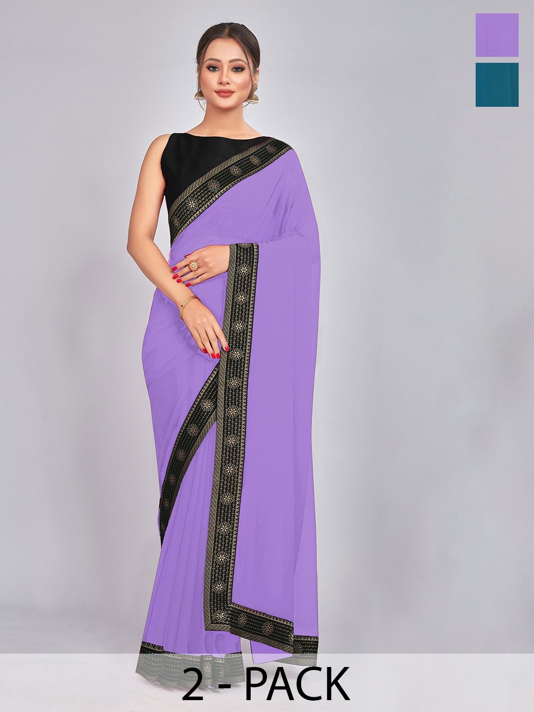 

CastilloFab Pack Of 2 Woven Design Zari Pure Georgette Sarees, Lavender