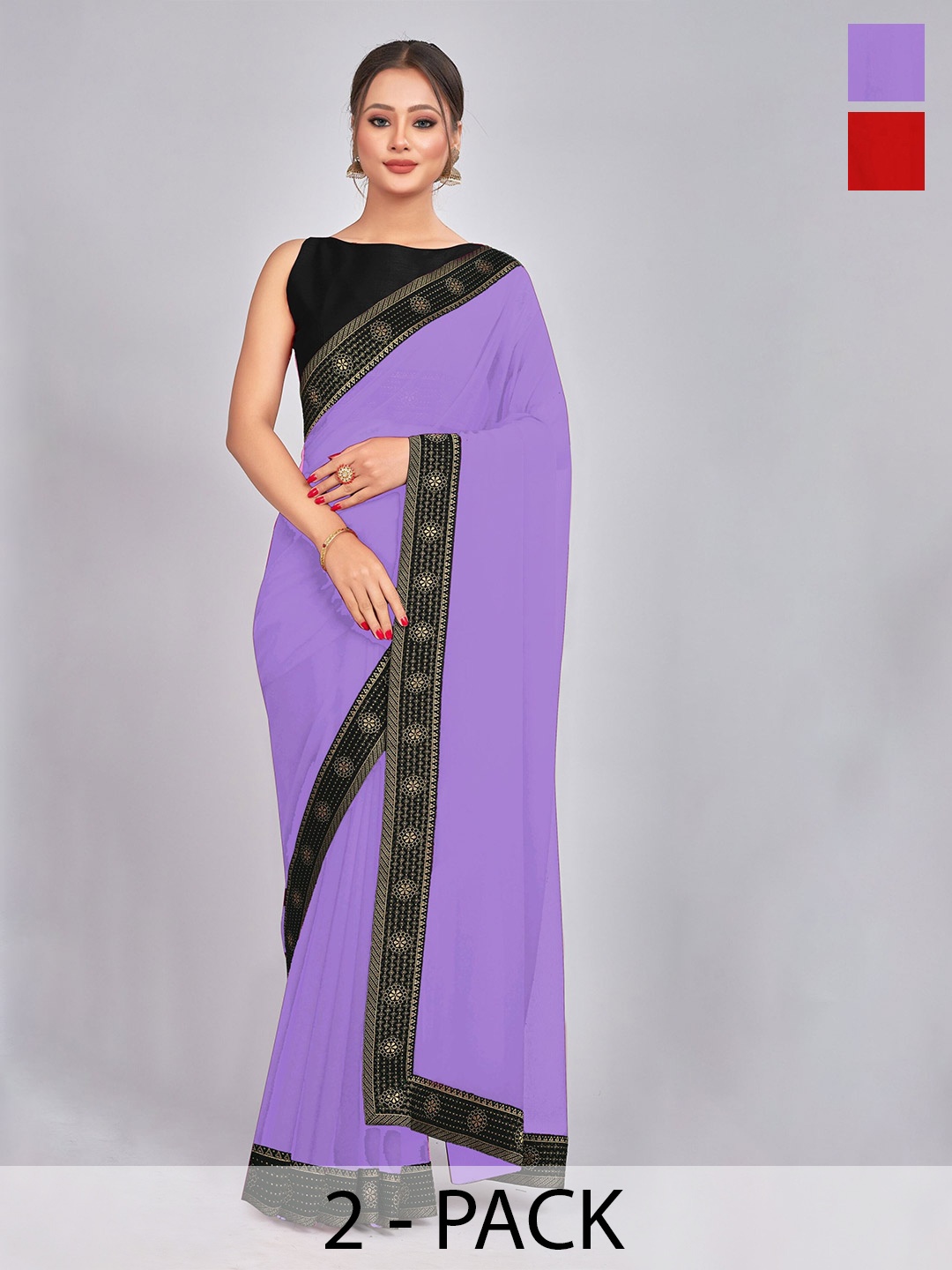 

CastilloFab Selection Of 2 Woven Design Pure Georgette Sarees, Lavender