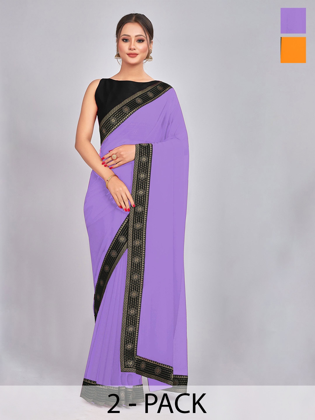 

CastilloFab Selection Of 2 Woven Design Pure Georgette Sarees, Lavender