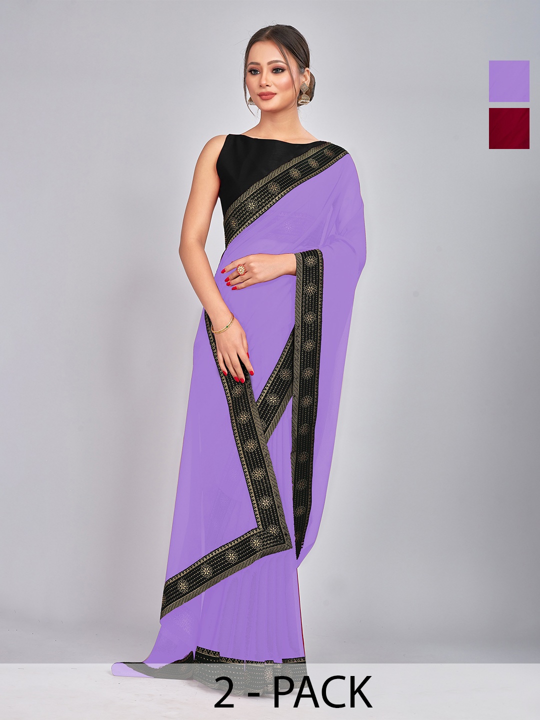 

CastilloFab Zari Pure Georgette Saree, Lavender