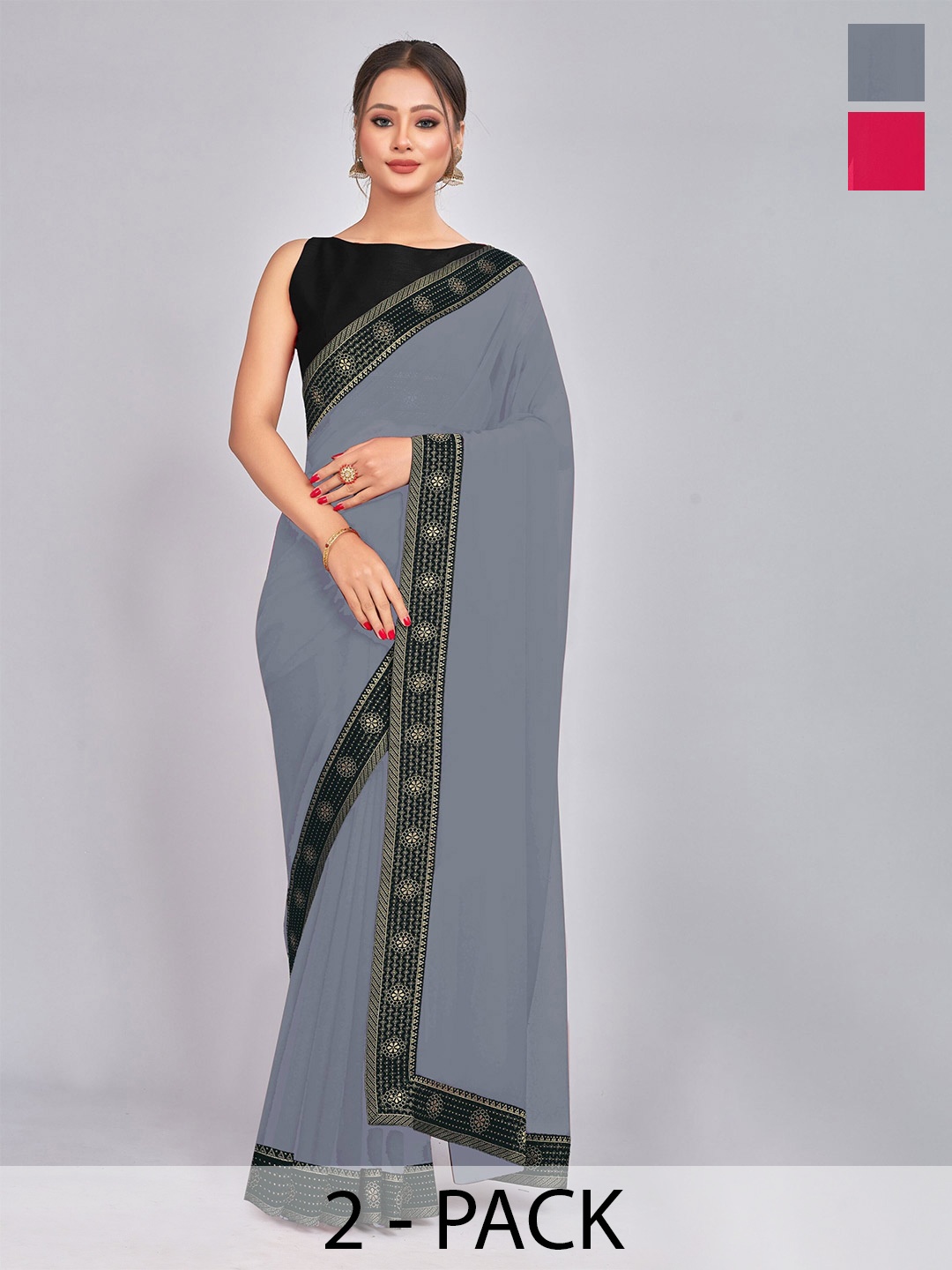 

CastilloFab Zari Pure Georgette Saree, Grey