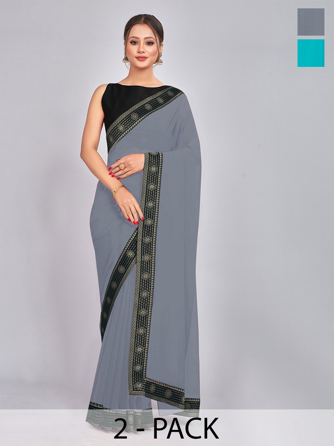 

CastilloFab Zari Pure Georgette Saree, Grey