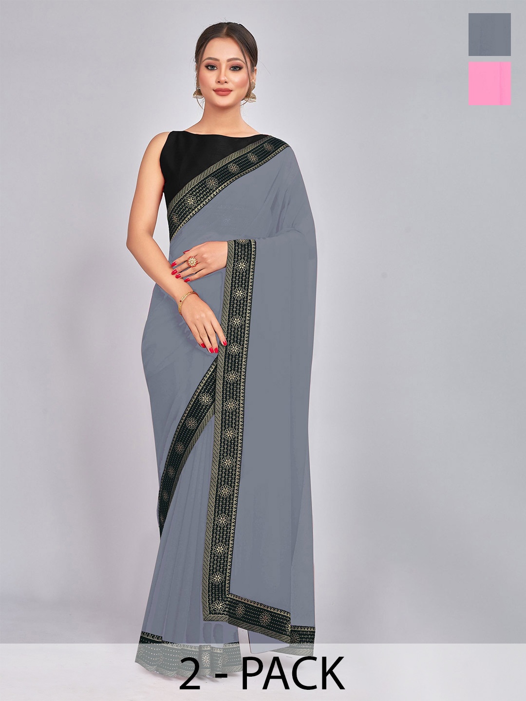 

CastilloFab Zari Pure Georgette Saree, Grey