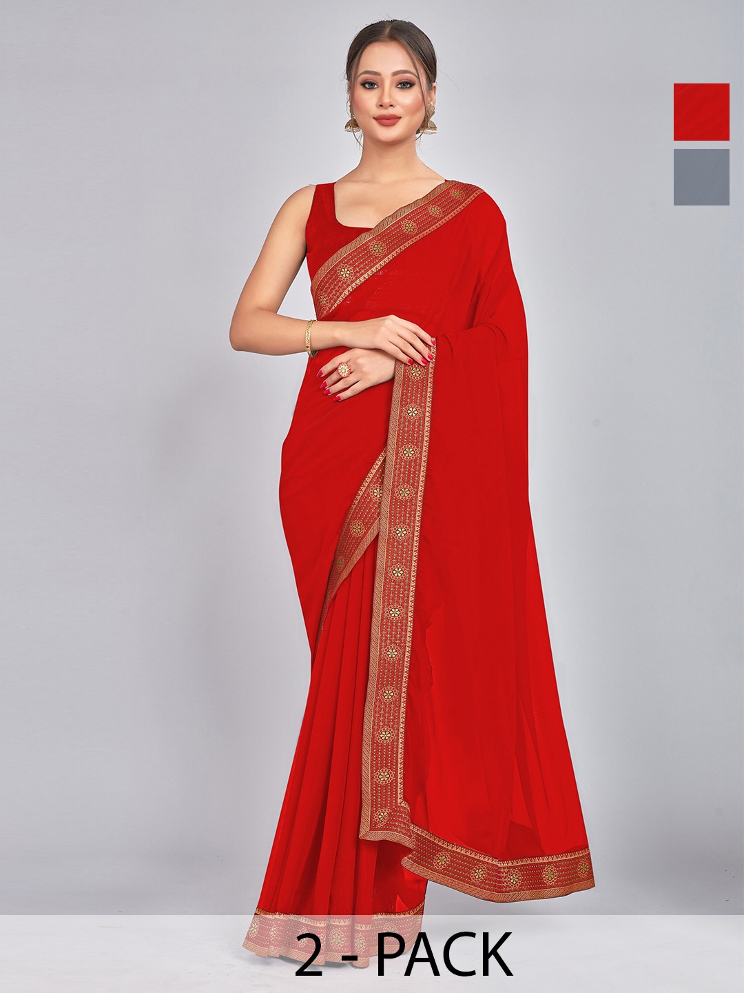 

CastilloFab Zari Pure Georgette Saree, Grey