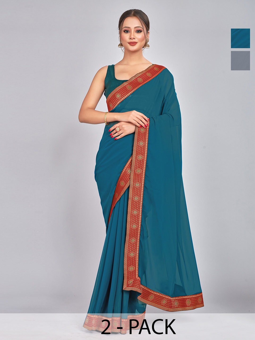 

CastilloFab Zari Pure Georgette Saree, Grey
