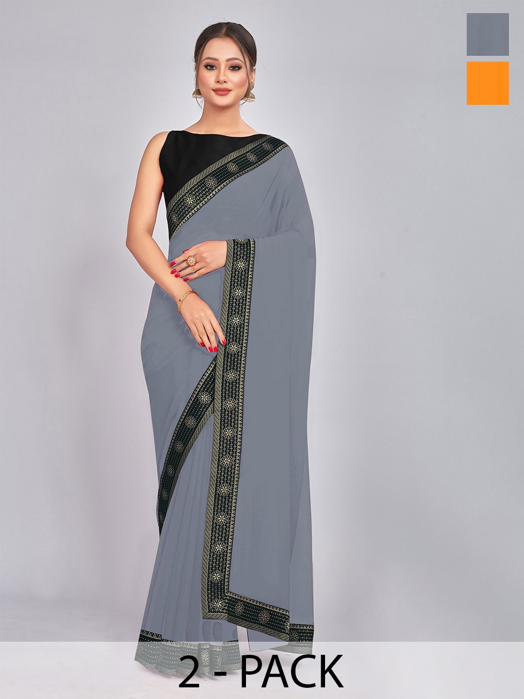 

CastilloFab Zari Pure Georgette Saree, Grey
