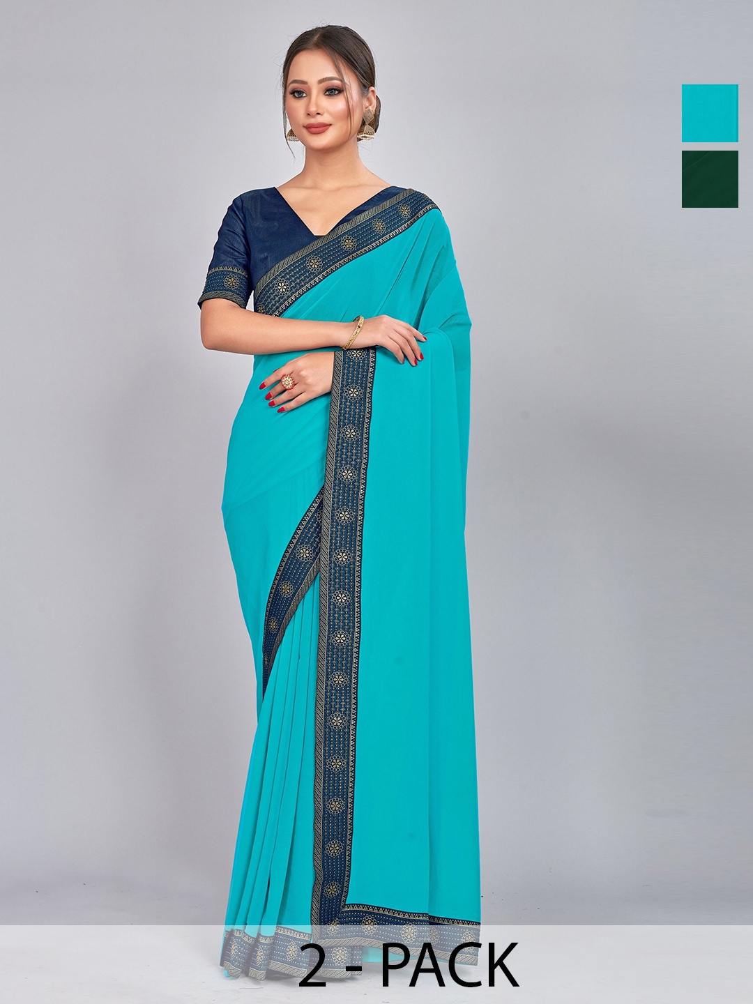 

CastilloFab Zari Pure Georgette Saree, Turquoise blue