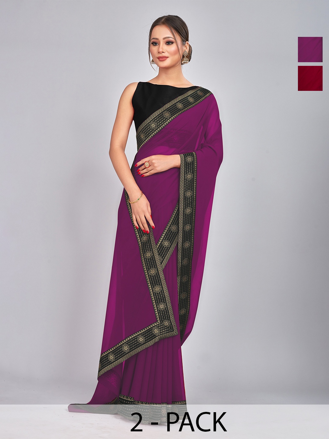 

CastilloFab Selection Of 2 Ethnic Pure Georgette Sarees, Burgundy