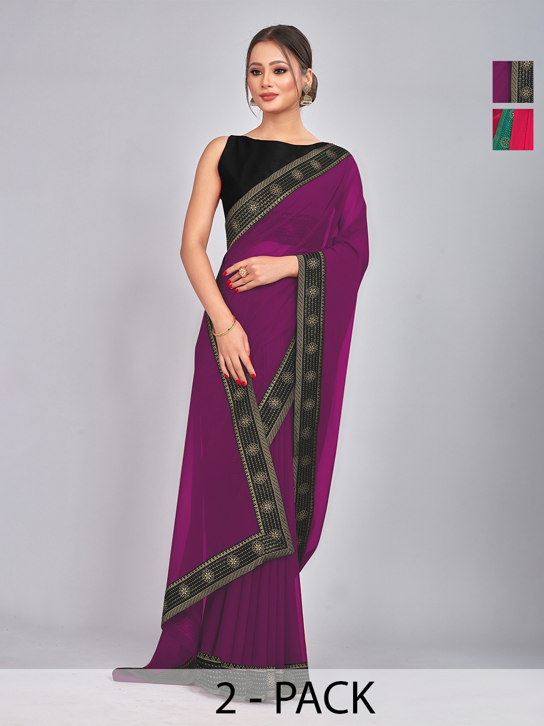 

CastilloFab Selection Of 2 Ethnic Pure Georgette Sarees, Burgundy
