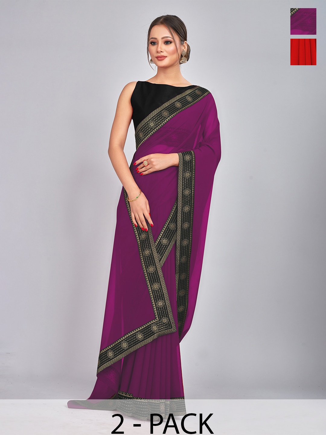 

CastilloFab Selection Of 2 Ethnic Pure Georgette Sarees, Burgundy
