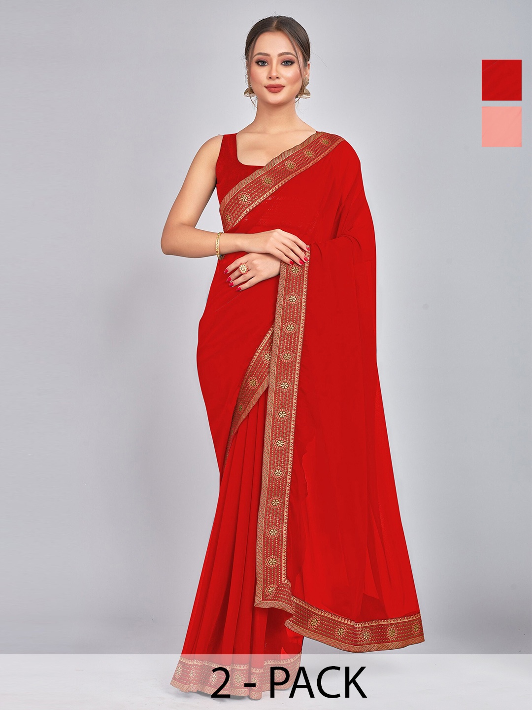 

CastilloFab Selection Of 2 Zari Pure Georgette Saree, Peach