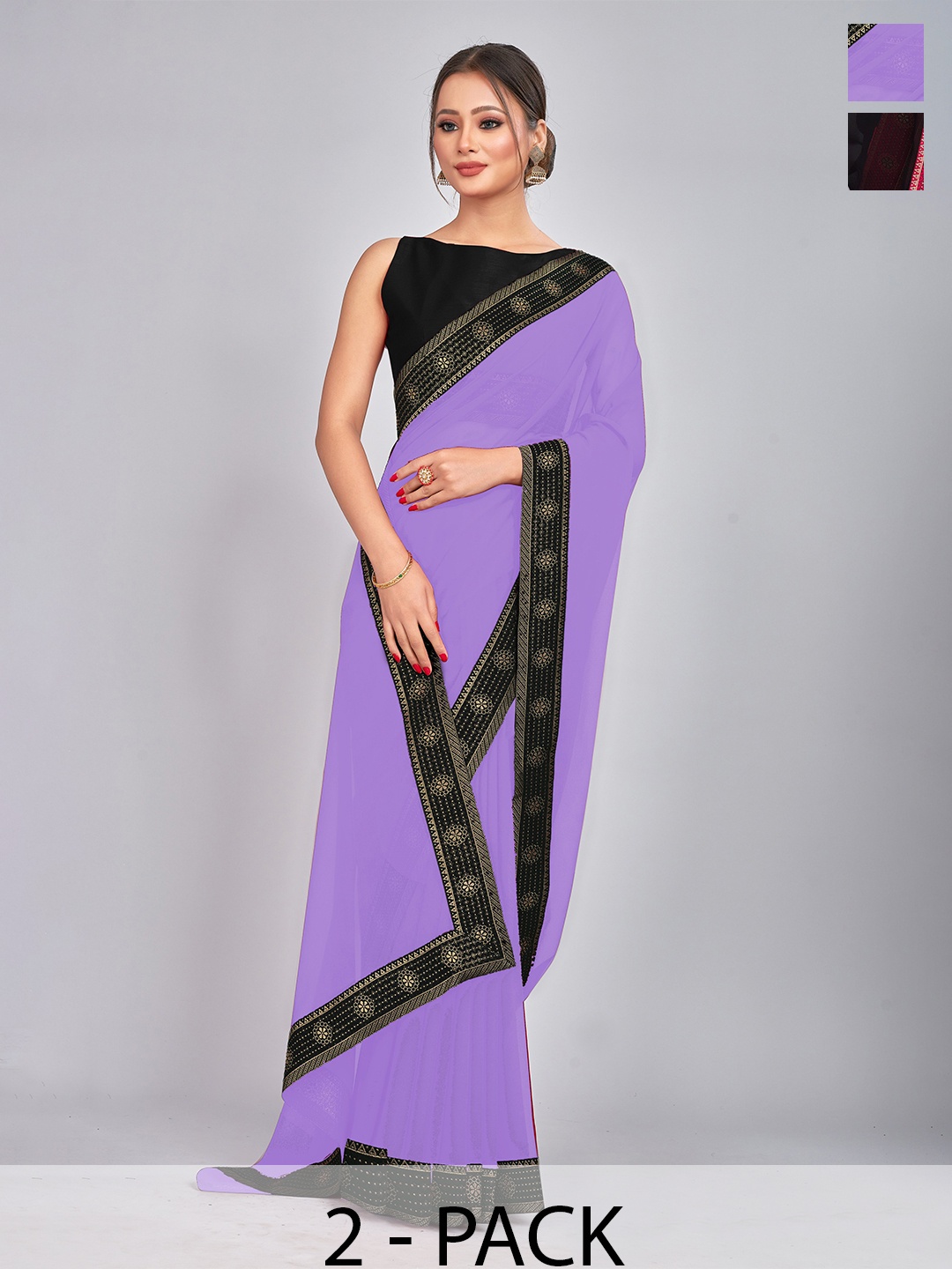 

CastilloFab Selection Of 2 Zari Pure Georgette Saree, Lavender