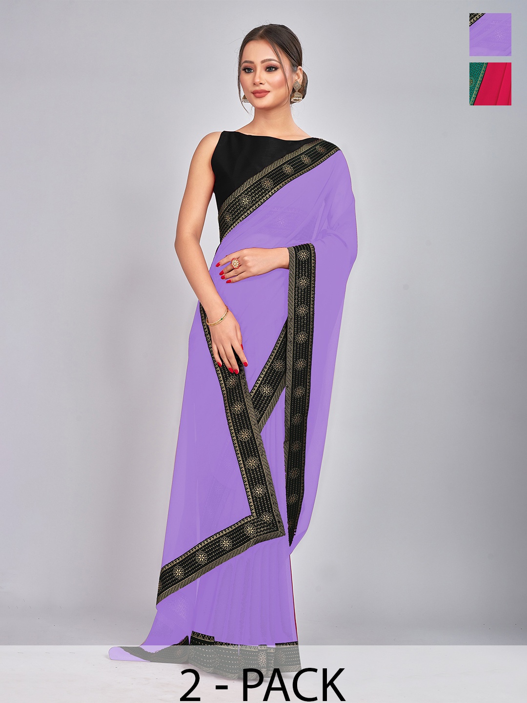 

CastilloFab Pack of 2 Gotta Patti Pure Georgette Saree, Lavender