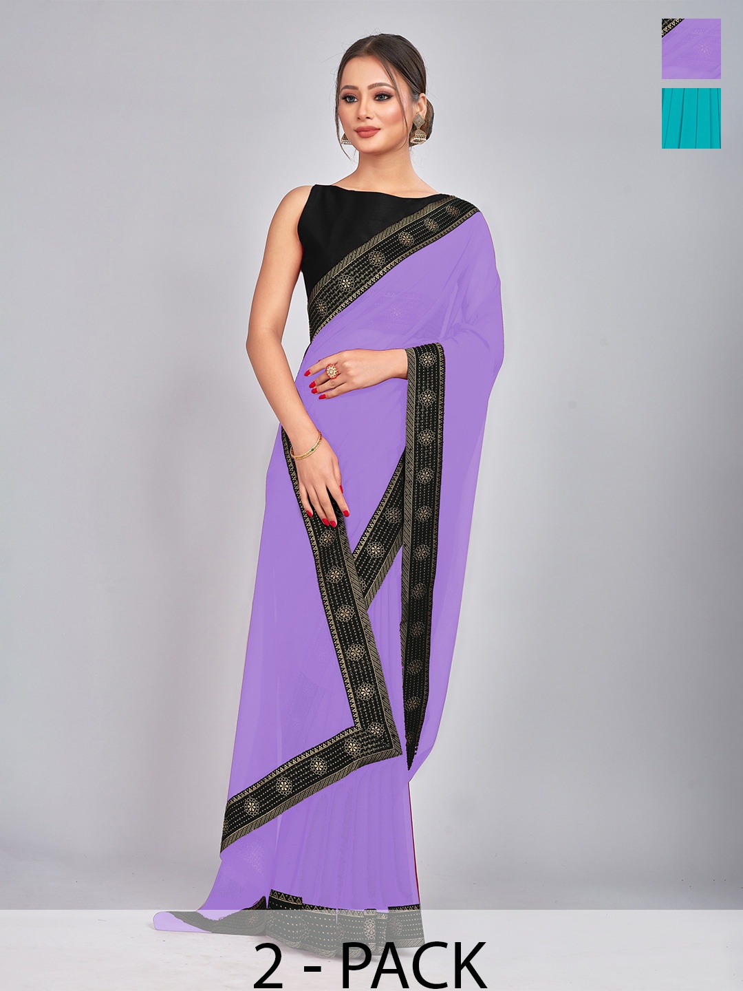

CastilloFab Pack of 2 Gotta Patti Pure Georgette Saree, Lavender
