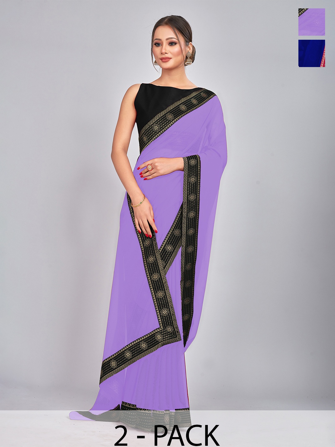 

CastilloFab Pack of 2 Gotta Patti Pure Georgette Saree, Lavender