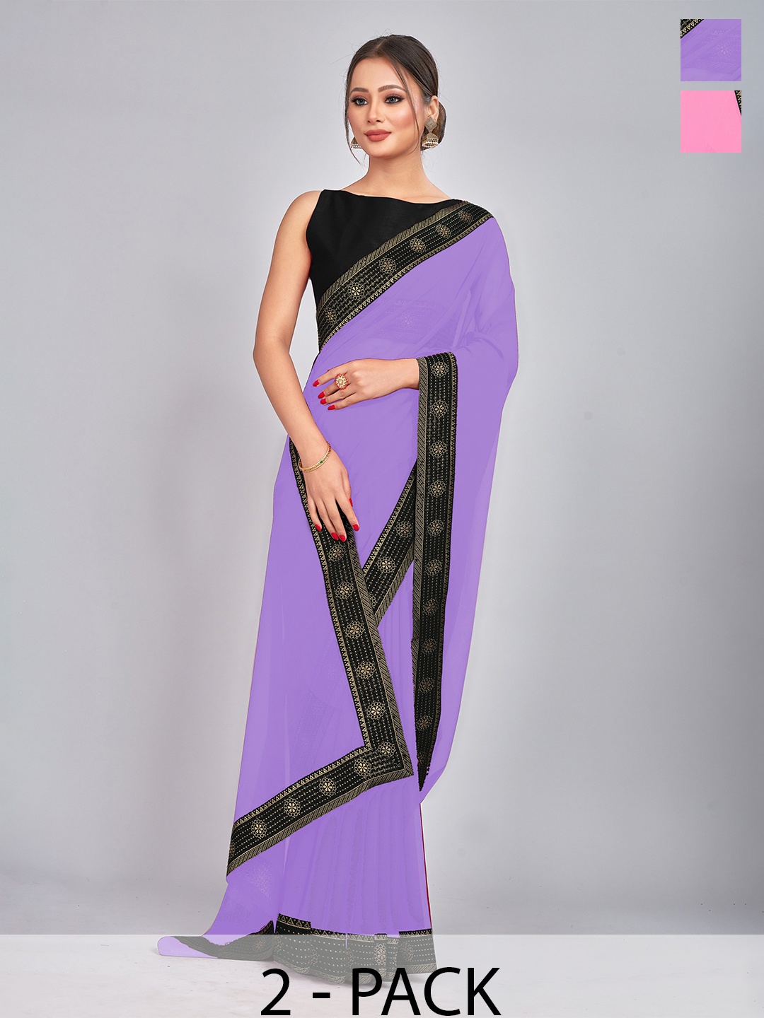 

CastilloFab Pack of 2 Gotta Patti Pure Georgette Saree, Lavender