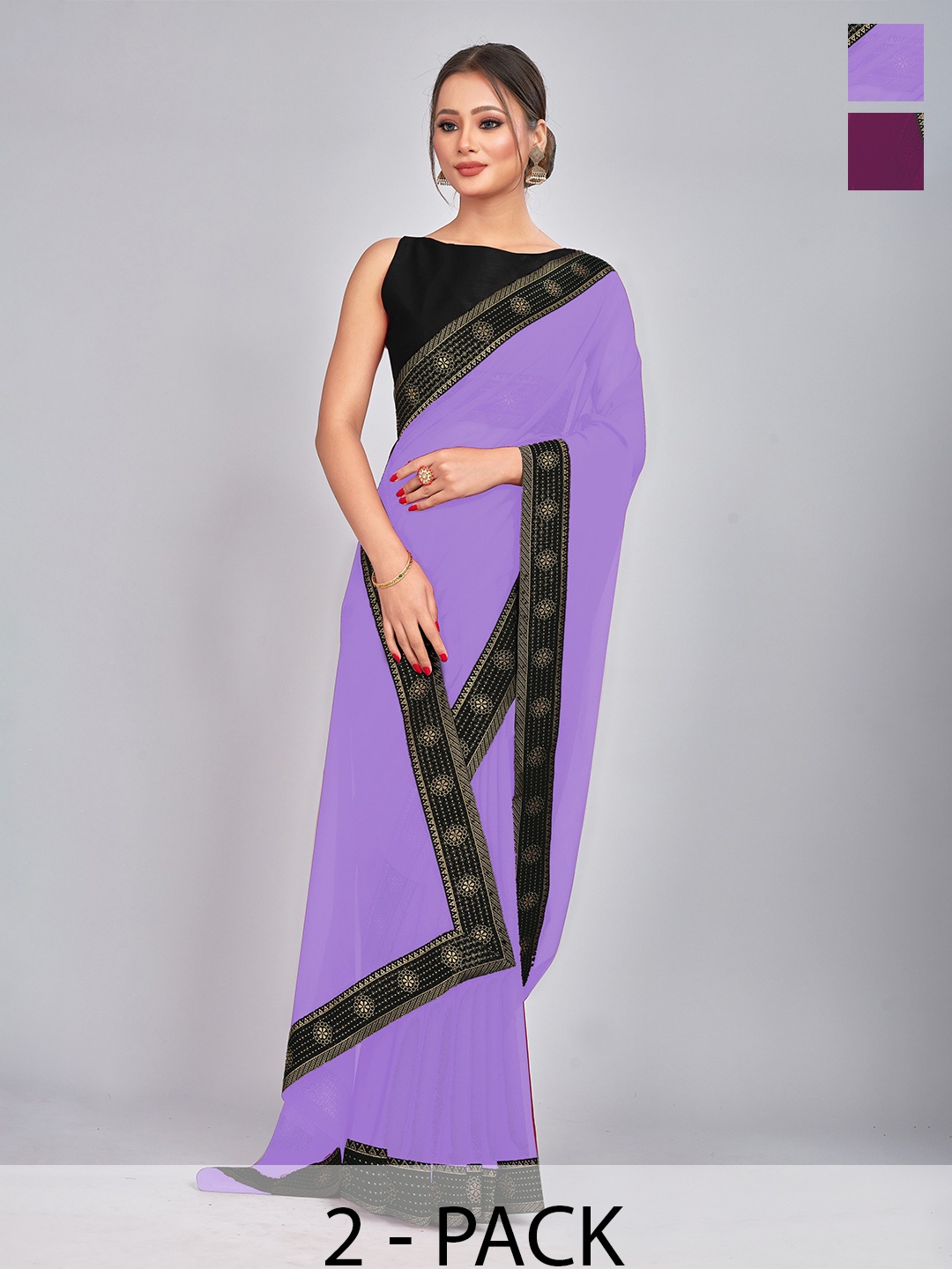 

CastilloFab Pack of 2 Gotta Patti Pure Georgette Saree, Lavender