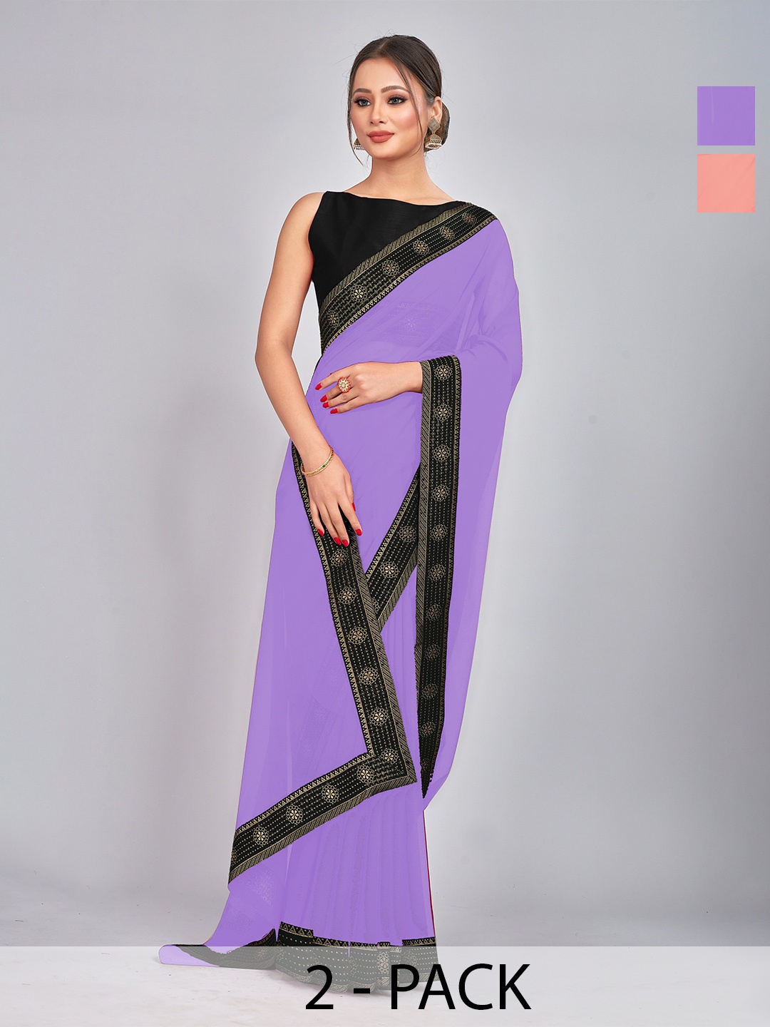 

CastilloFab Pack of 2 Gotta Patti Pure Georgette Saree, Lavender