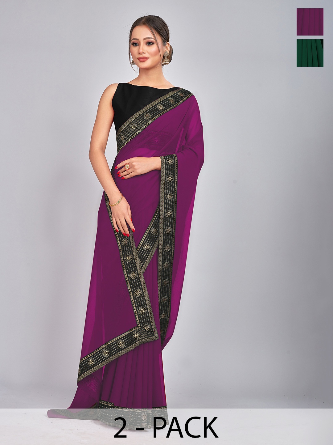 

CastilloFab Pack of 2 Gotta Patti Pure Georgette Saree, Burgundy