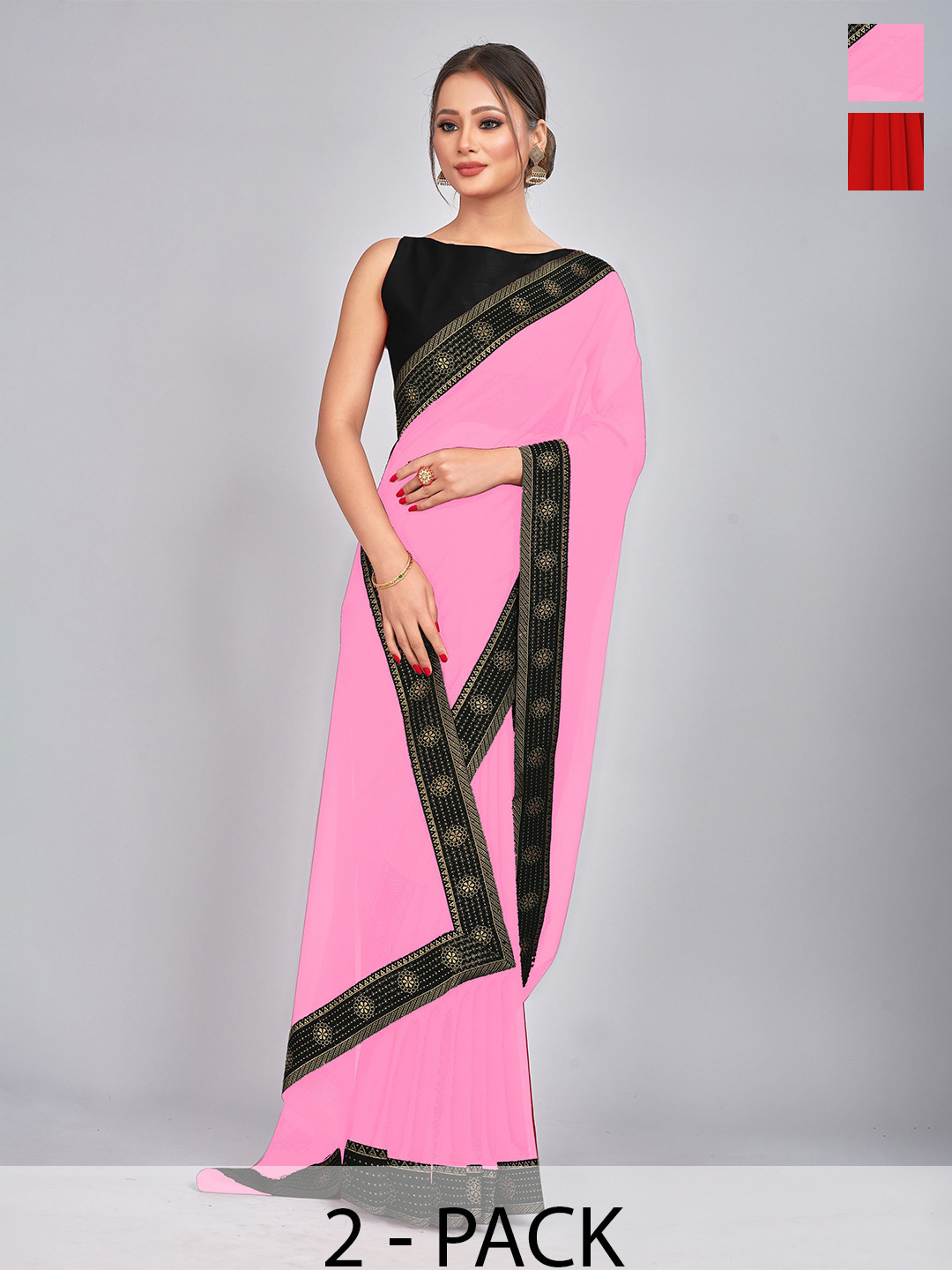 

CastilloFab Pack of 2 Gotta Patti Pure Georgette Saree, Pink