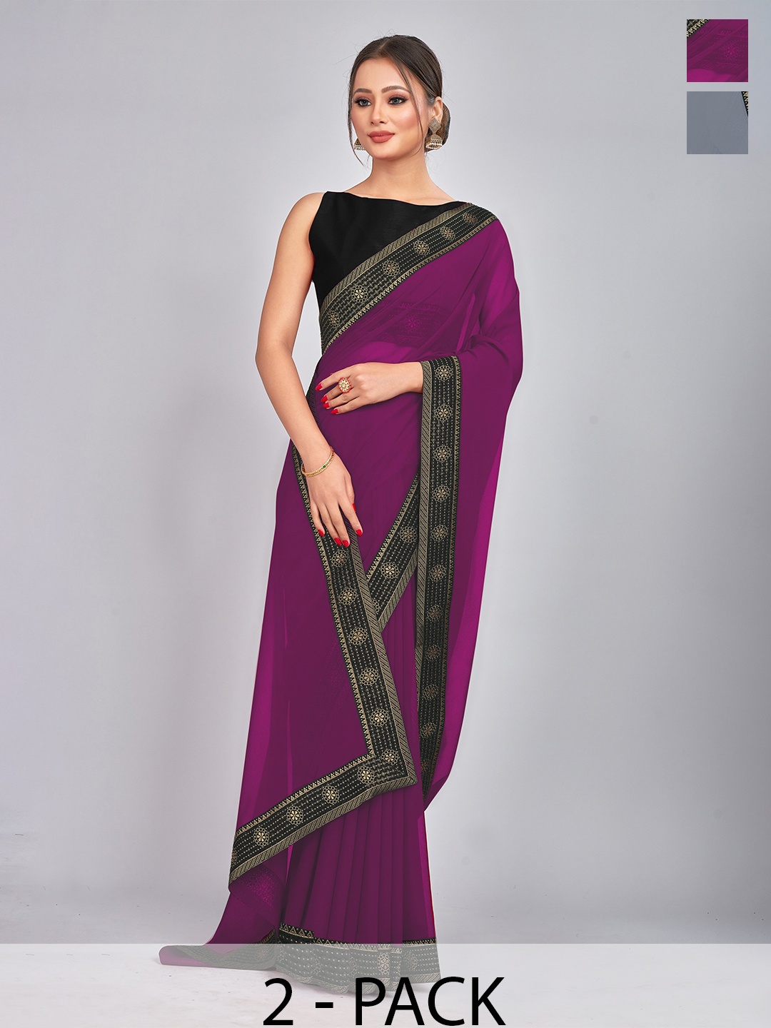

CastilloFab Burgundy & Grey Zari Pure Georgette Saree