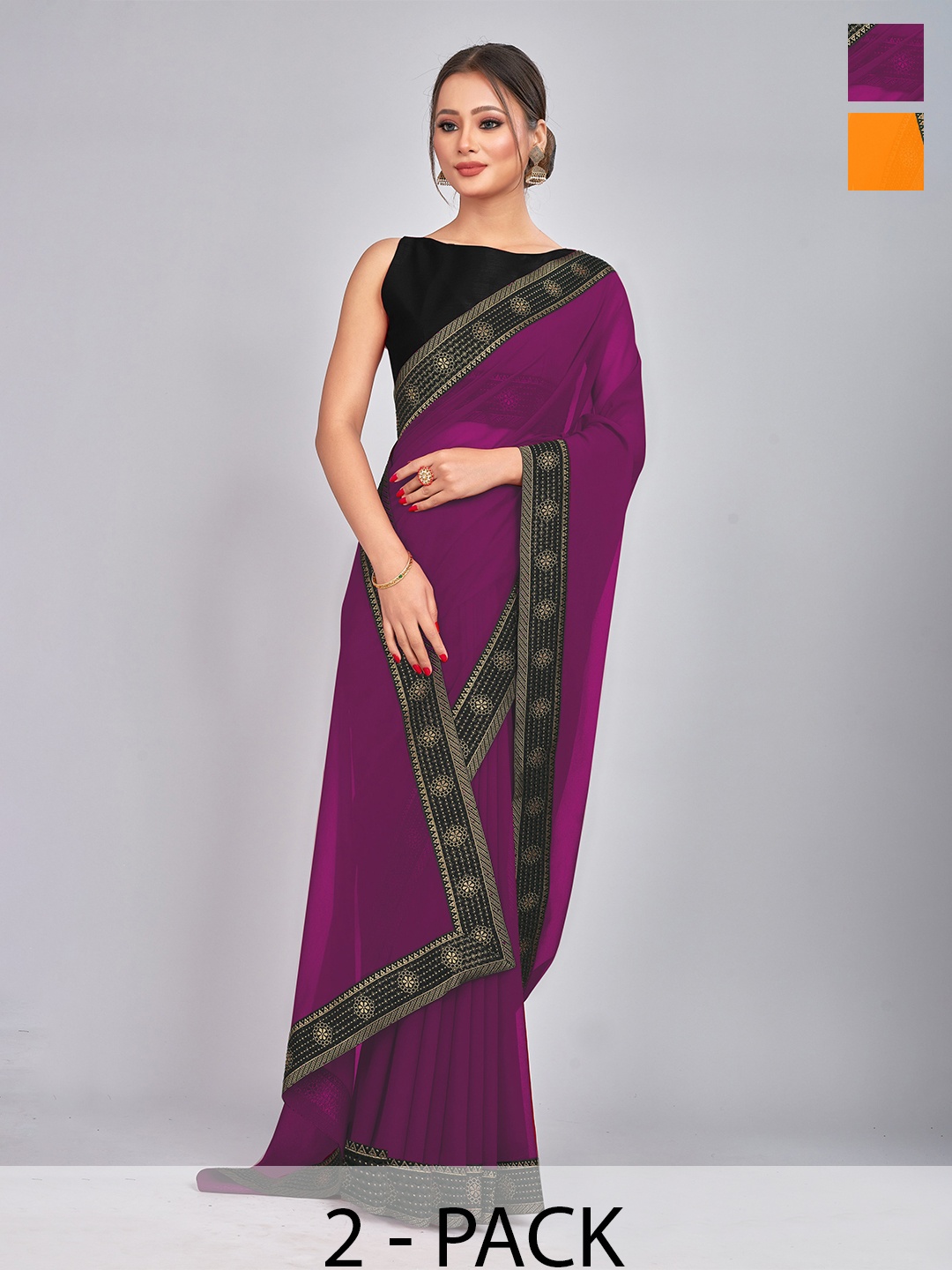 

CastilloFab Burgundy & Yellow Zari Pure Georgette Saree
