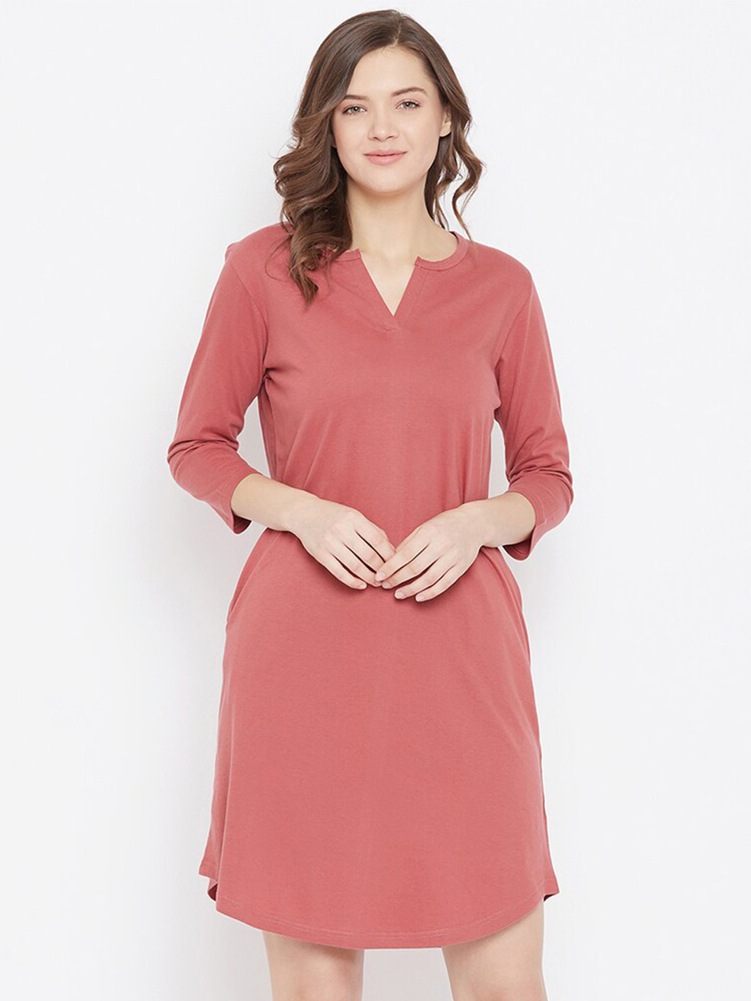 

Hypernation Pure Cotton Above Knee Length Nightdress, Rust