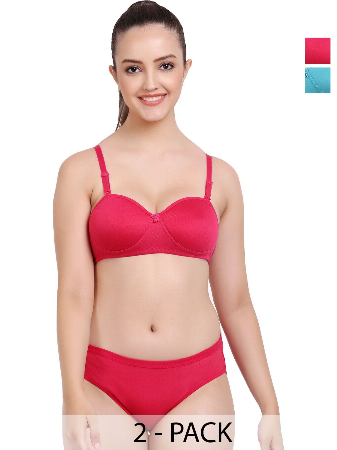 

AROUSY Pack Of 2 Cotton Lingerie Set, Red