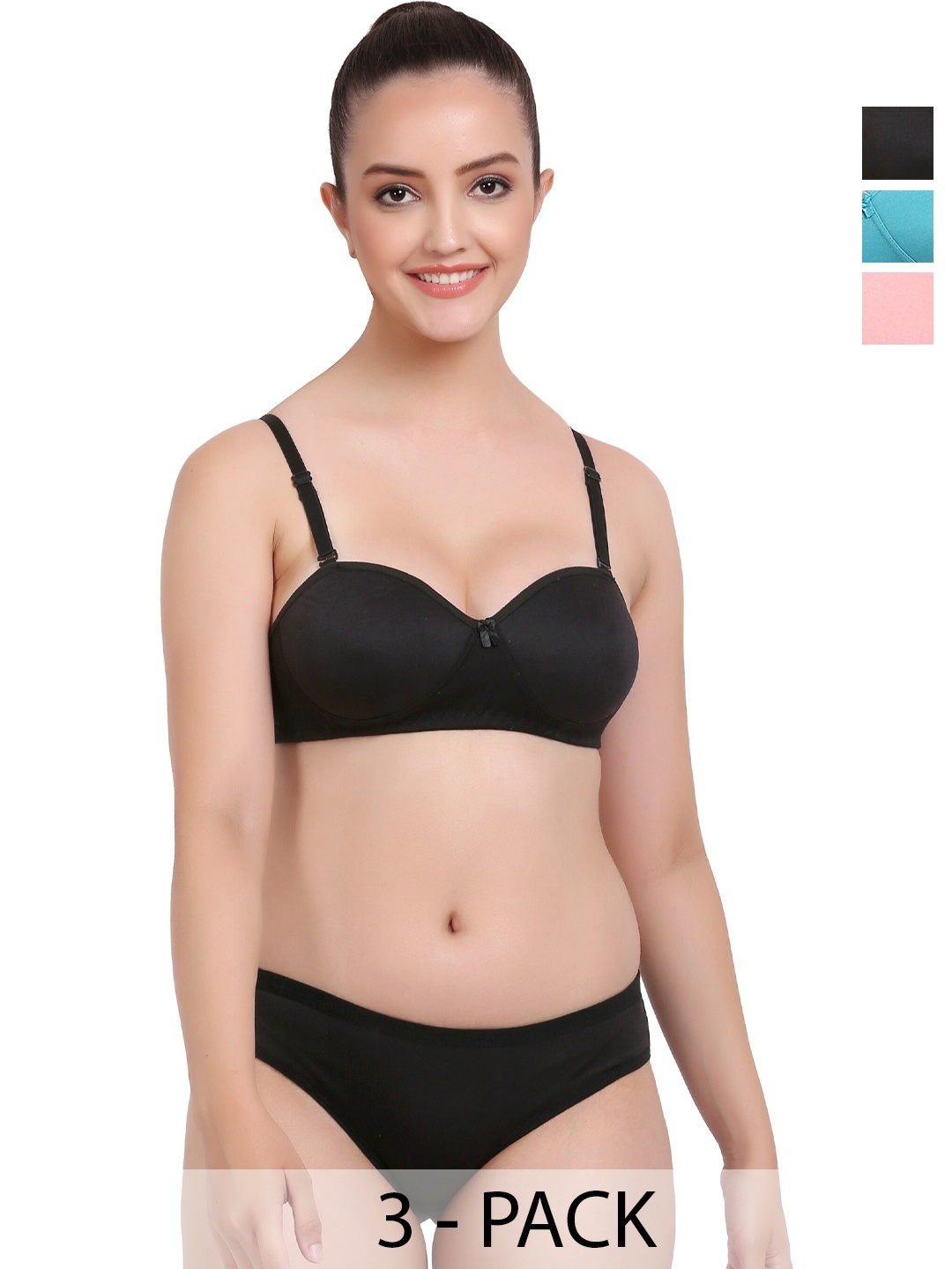 AROUSY Pack Of 3 Cotton Breathable Lingerie Set, Pink