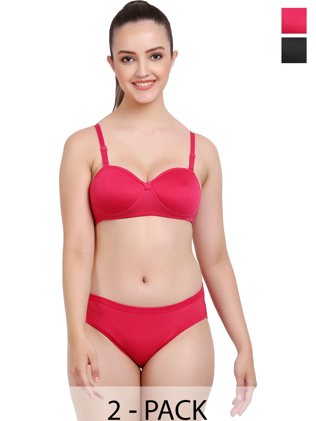 

AROUSY Pack Of 2 Cotton Lingerie Set K_Demi-Set_Red,Black