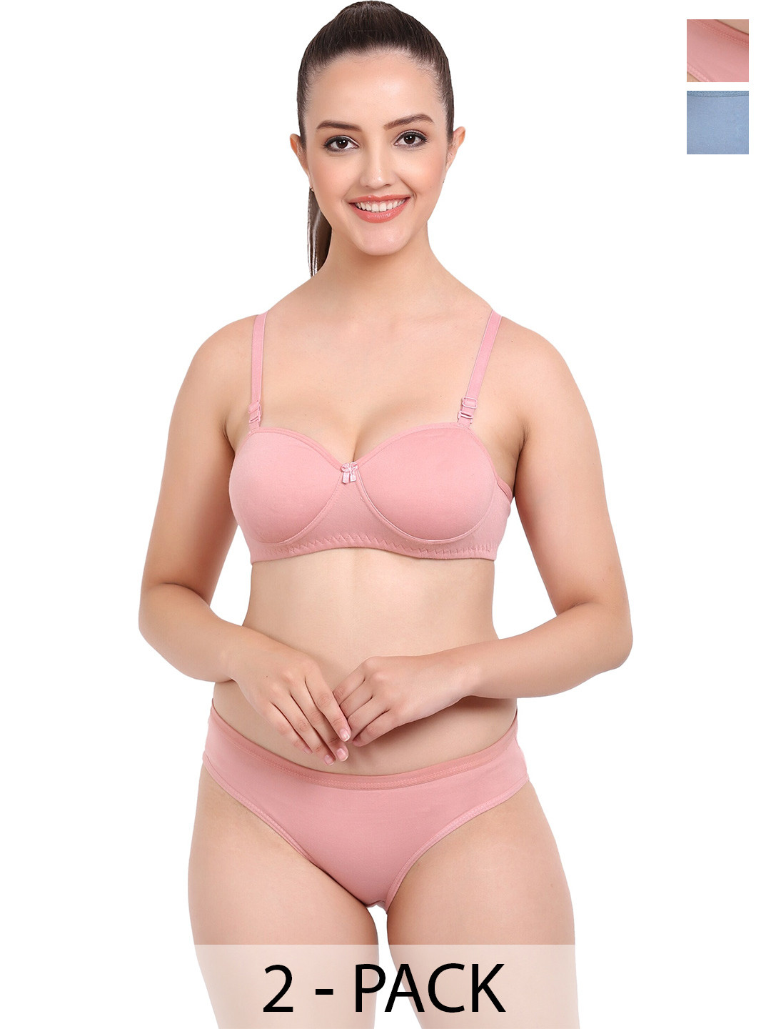 

AROUSY Pack Of 2 Cotton Brief Lingerie Set, Pink