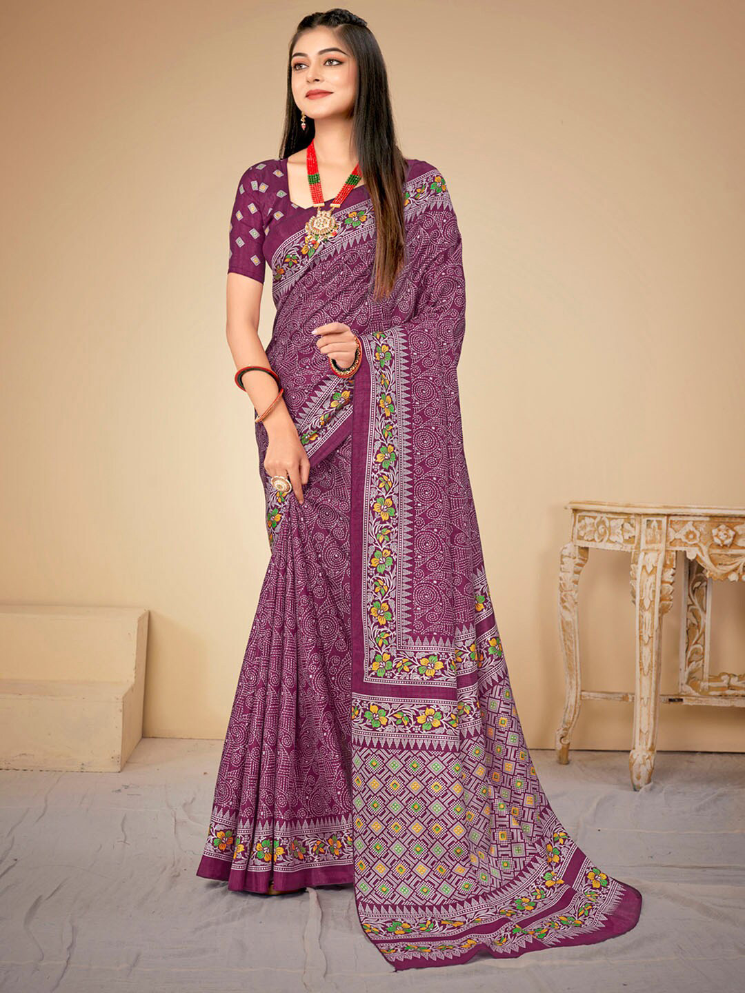 

KALINI Ethnic Motifs Printed Bagh Saree, Purple