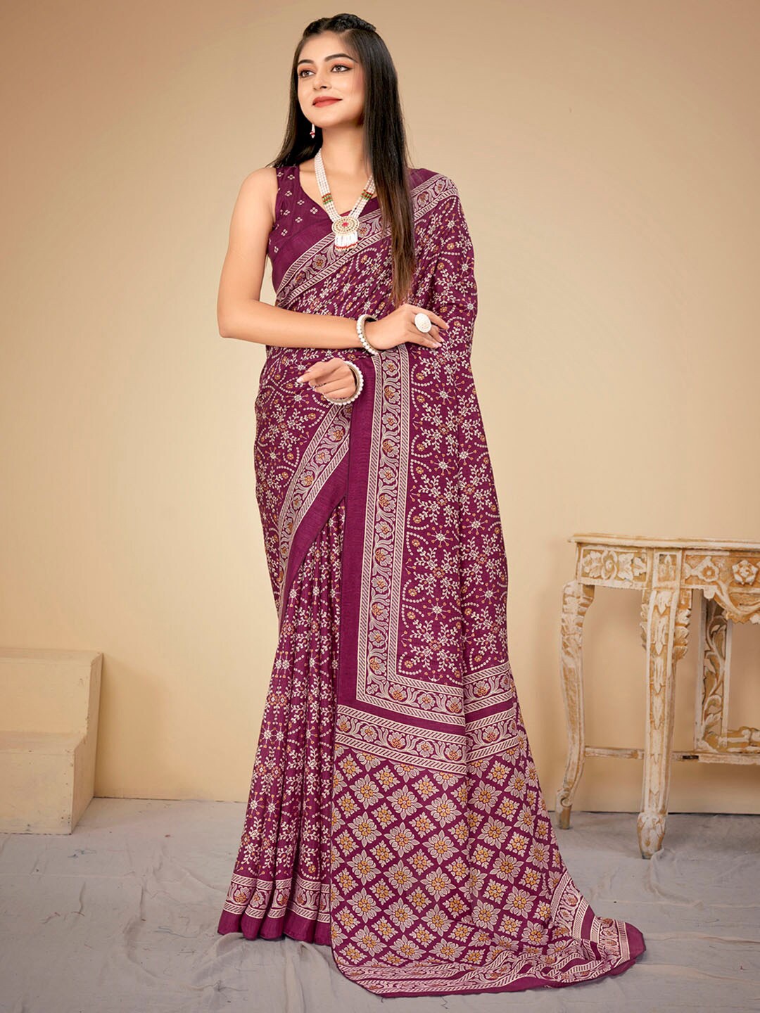 

KALINI Ethnic Motifs Printed Bagh Saree, Magenta