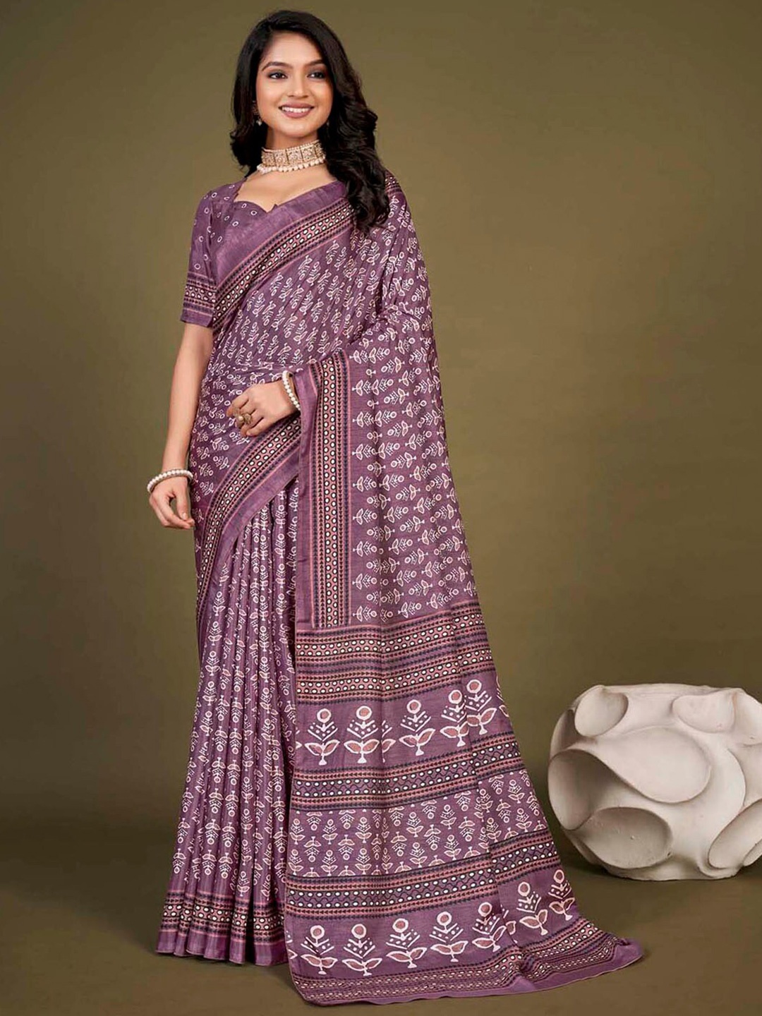 

KALINI Ethnic Motifs Printed Bagh Saree, Mauve