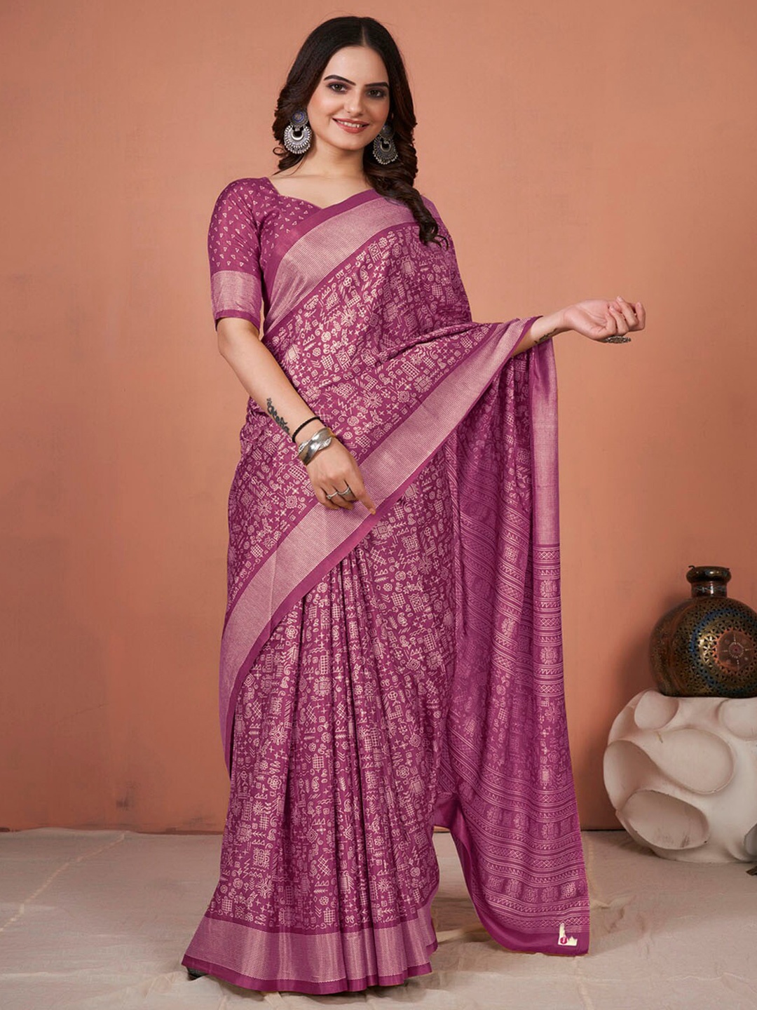 

KALINI Ethnic Motifs Printed Bagh Saree, Magenta