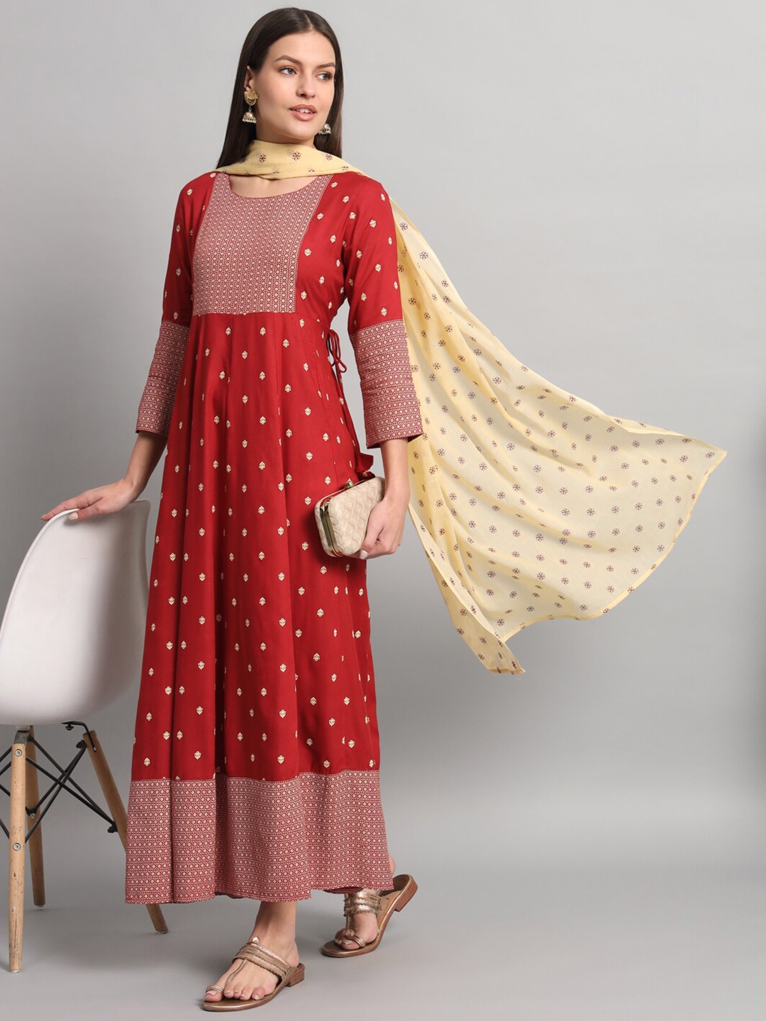 

KBZ Ethnic Motifs Printed Anarkali Kurta With Dupatta, Maroon